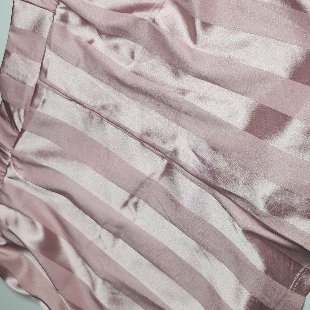 Born Pink Satin Stripe Pajama Set Short Sleeve Button Top Shorts Women’s Large - Picture 9 of 9